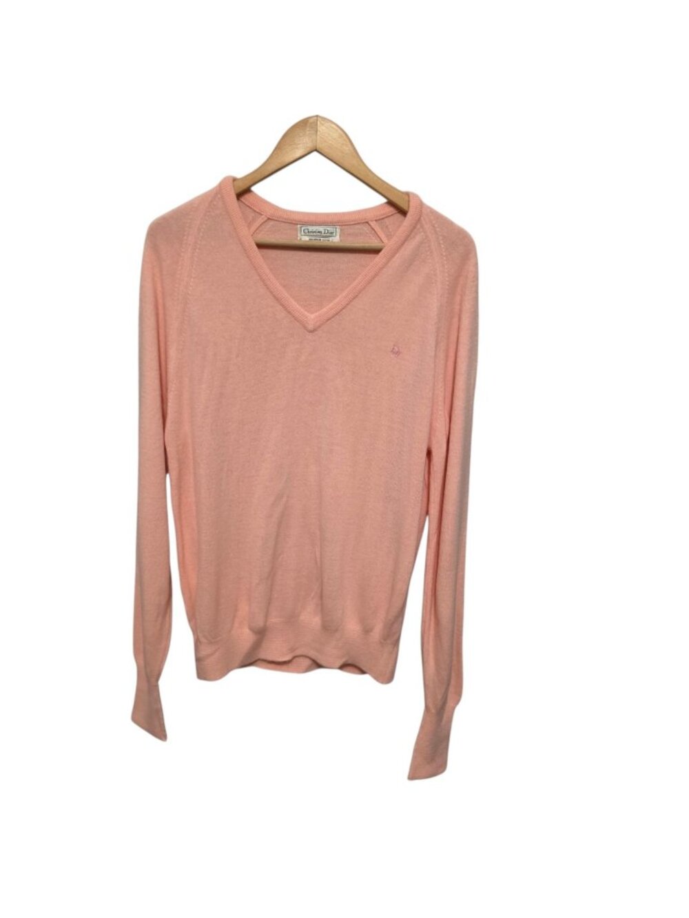 Vintage Christian Dior V-Neck Sweater Pink Men's Medium USA Made